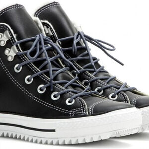 Converse All Star Black Leather High Top, Fuzzy Sherpa Liner  8 men/10 women